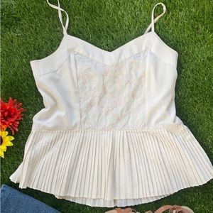American Eagle Ivory Floral Pleated Cami Tank